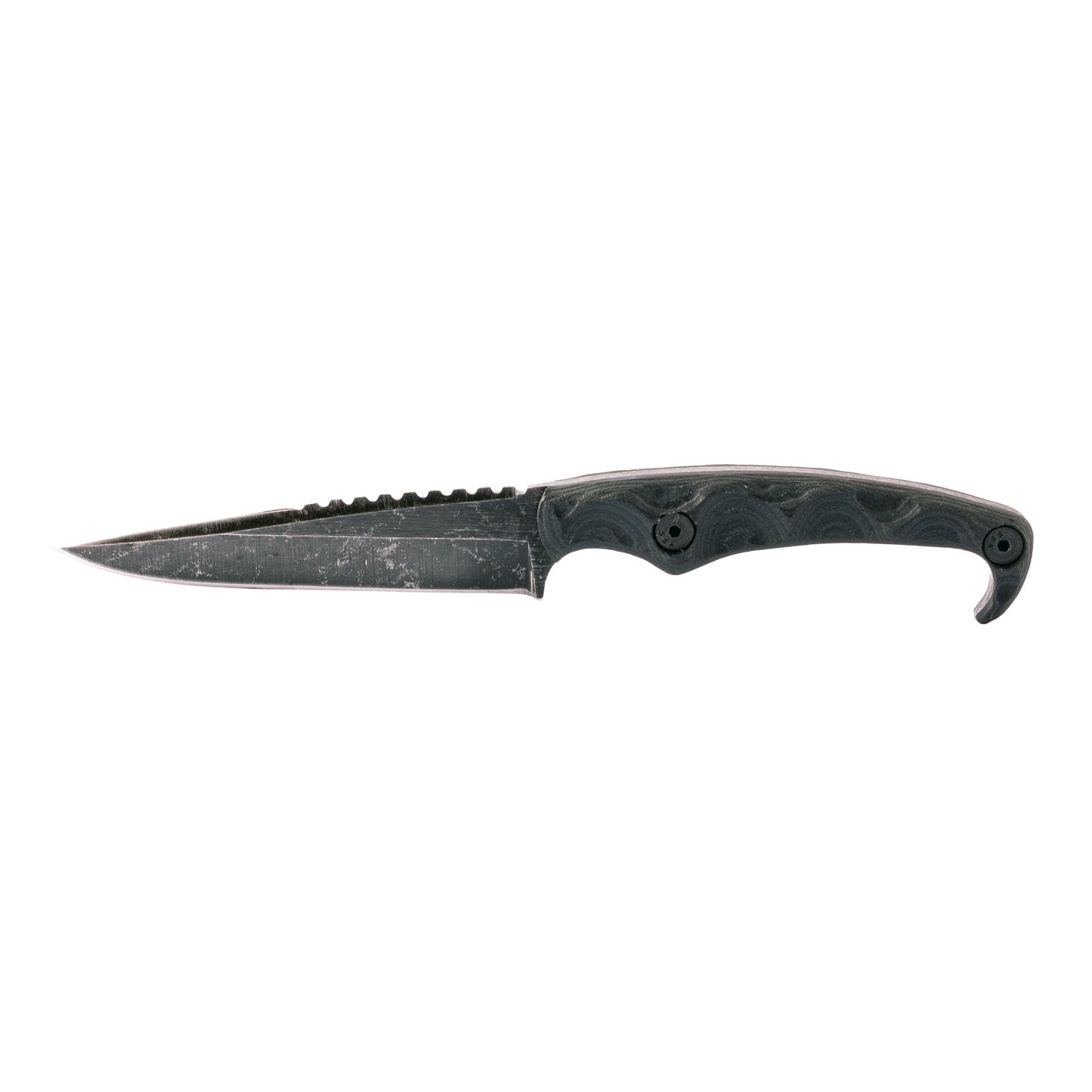 Stroup Knives, MK2, Fixed Blade Knife, 4" Clip Point Blade, 1095 High Carbon Steel, 8" Overall Length, Acid Etched Finish, Black, G10 Handle, Includes Sheath